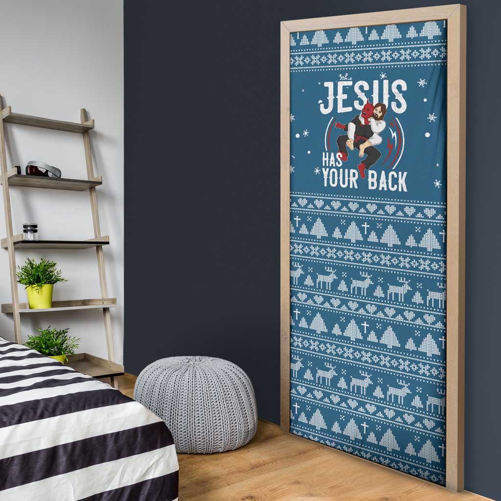 Jesus Has Your Back Jiu Jitsu Christmas Door Cover Funny Xmas Holiday Patterns - Wonder Print Shop