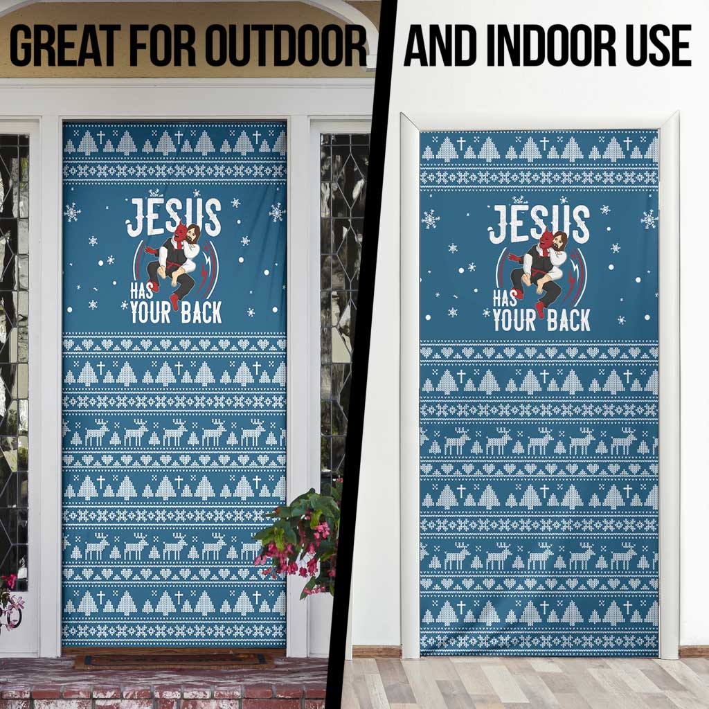 Jesus Has Your Back Jiu Jitsu Christmas Door Cover Funny Xmas Holiday Patterns - Wonder Print Shop