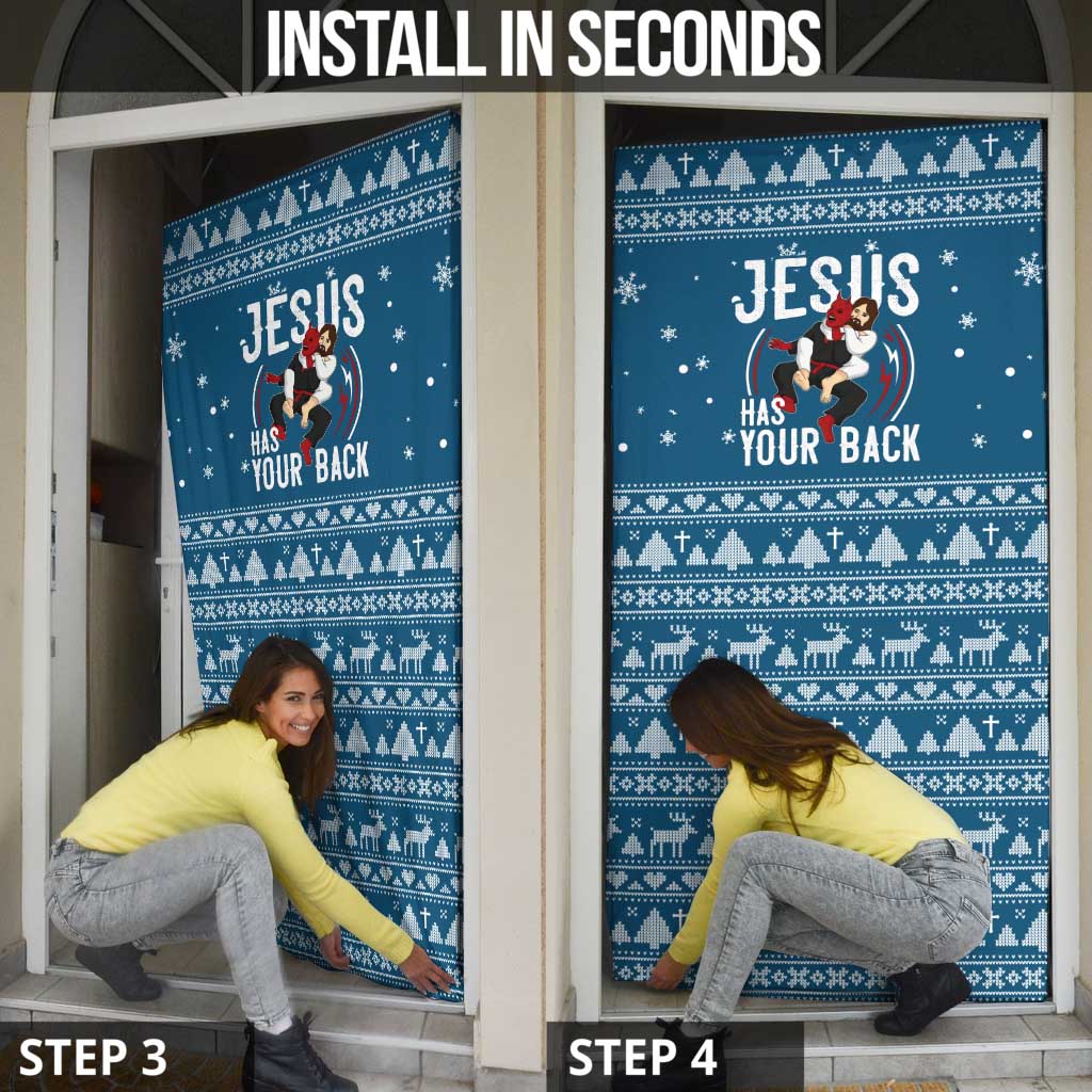 Jesus Has Your Back Jiu Jitsu Christmas Door Cover Funny Xmas Holiday Patterns - Wonder Print Shop