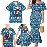 Jesus Has Your Back Jiu Jitsu Christmas Family Matching Mermaid Dress and Hawaiian Shirt Funny Xmas Holiday Patterns - Wonder Print Shop