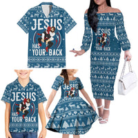 Jesus Has Your Back Jiu Jitsu Christmas Family Matching Off The Shoulder Long Sleeve Dress and Hawaiian Shirt Funny Xmas Holiday Patterns - Wonder Print Shop