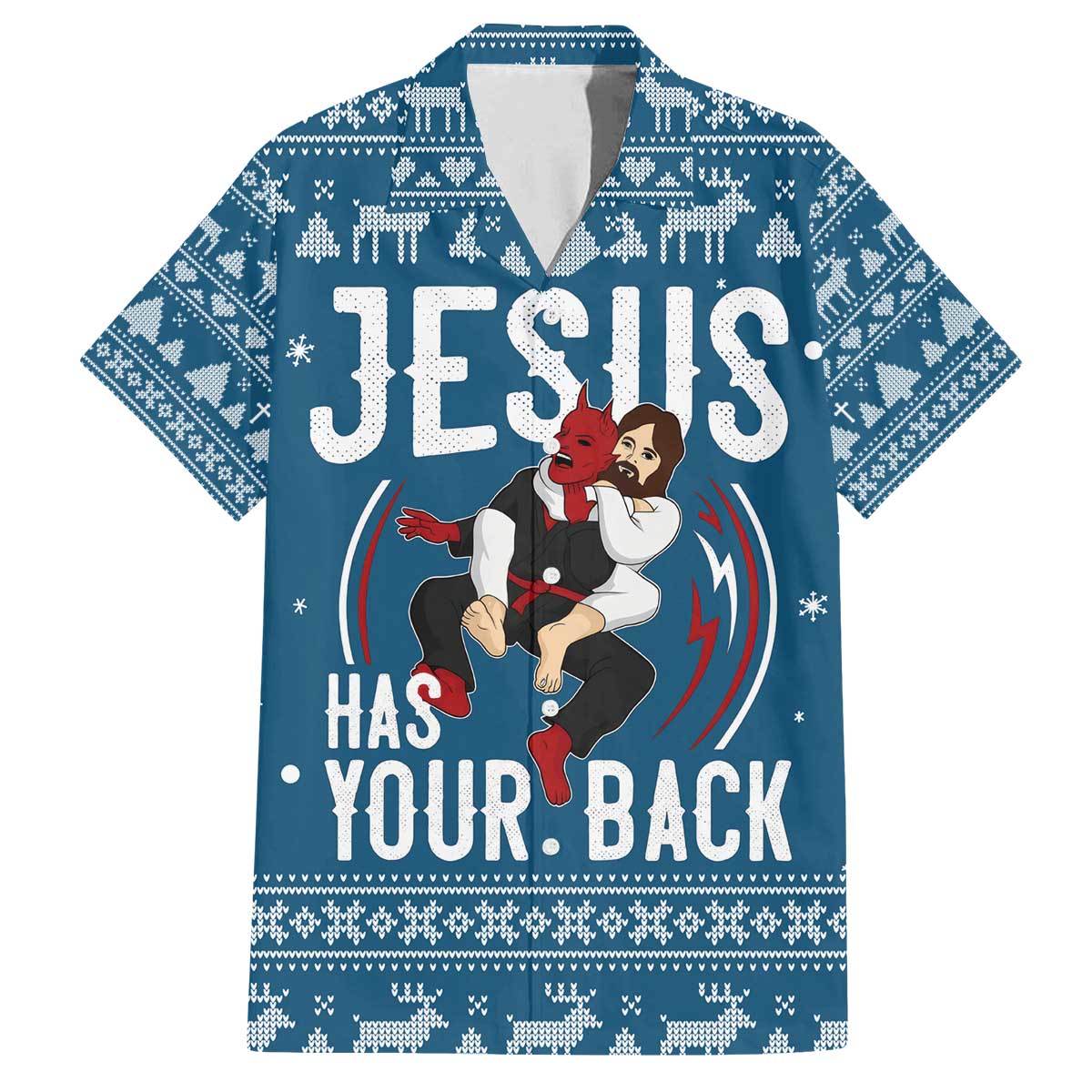 Jesus Has Your Back Jiu Jitsu Christmas Family Matching Off The Shoulder Long Sleeve Dress and Hawaiian Shirt Funny Xmas Holiday Patterns - Wonder Print Shop