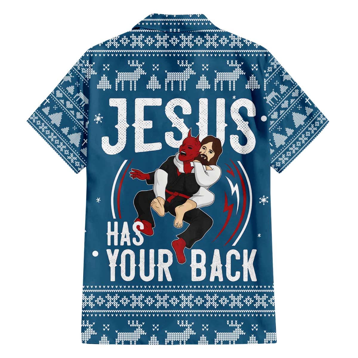 Jesus Has Your Back Jiu Jitsu Christmas Family Matching Off The Shoulder Long Sleeve Dress and Hawaiian Shirt Funny Xmas Holiday Patterns - Wonder Print Shop