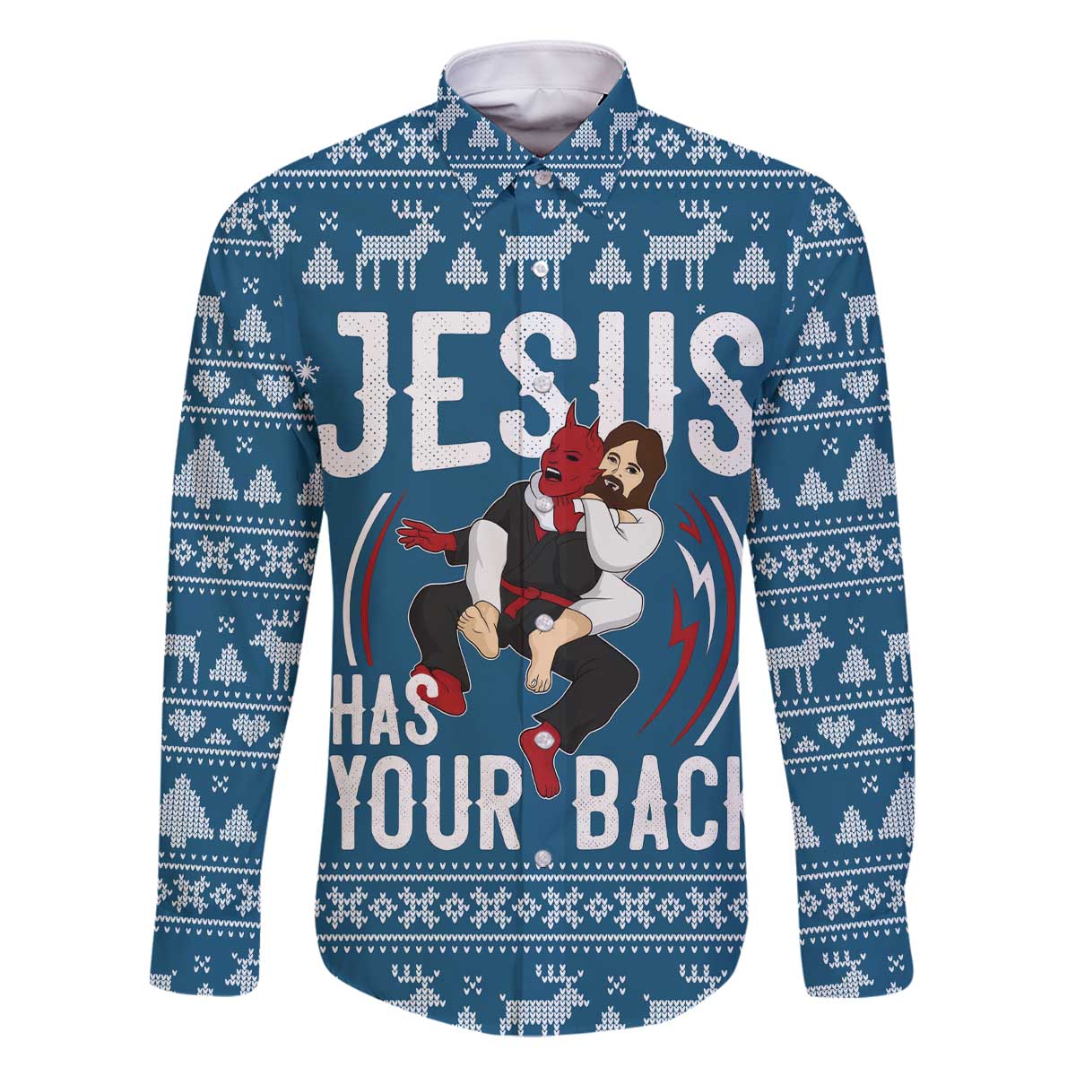 Jesus Has Your Back Jiu Jitsu Christmas Family Matching Off The Shoulder Long Sleeve Dress and Hawaiian Shirt Funny Xmas Holiday Patterns - Wonder Print Shop