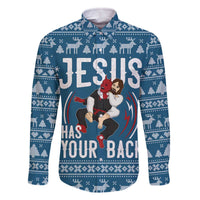 Jesus Has Your Back Jiu Jitsu Christmas Family Matching Off The Shoulder Long Sleeve Dress and Hawaiian Shirt Funny Xmas Holiday Patterns - Wonder Print Shop