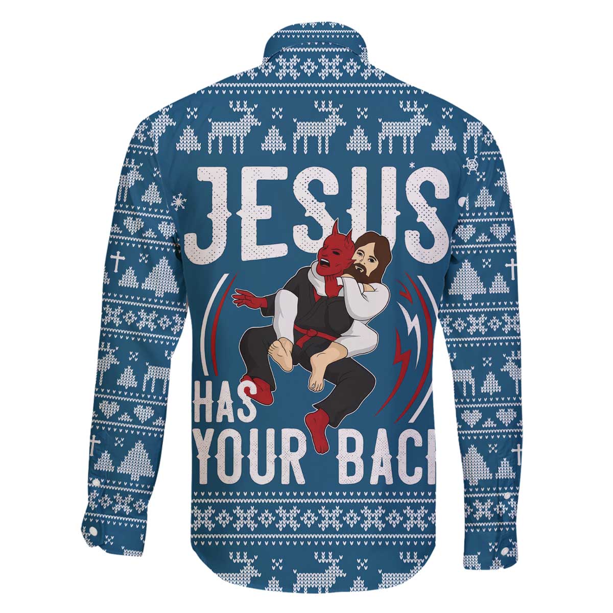 Jesus Has Your Back Jiu Jitsu Christmas Family Matching Off The Shoulder Long Sleeve Dress and Hawaiian Shirt Funny Xmas Holiday Patterns - Wonder Print Shop