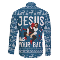 Jesus Has Your Back Jiu Jitsu Christmas Family Matching Off The Shoulder Long Sleeve Dress and Hawaiian Shirt Funny Xmas Holiday Patterns - Wonder Print Shop
