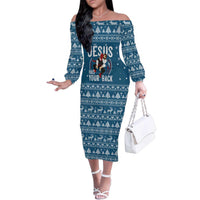 Jesus Has Your Back Jiu Jitsu Christmas Family Matching Off The Shoulder Long Sleeve Dress and Hawaiian Shirt Funny Xmas Holiday Patterns - Wonder Print Shop