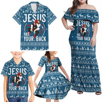 Jesus Has Your Back Jiu Jitsu Christmas Family Matching Off Shoulder Maxi Dress and Hawaiian Shirt Funny Xmas Holiday Patterns - Wonder Print Shop