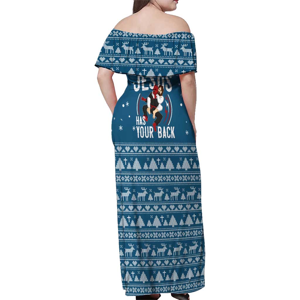 Jesus Has Your Back Jiu Jitsu Christmas Family Matching Off Shoulder Maxi Dress and Hawaiian Shirt Funny Xmas Holiday Patterns - Wonder Print Shop