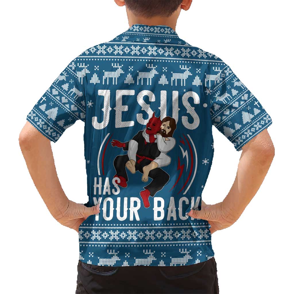 Jesus Has Your Back Jiu Jitsu Christmas Family Matching Off Shoulder Short Dress and Hawaiian Shirt Funny Xmas Holiday Patterns - Wonder Print Shop