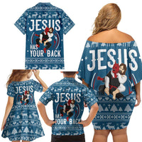 Jesus Has Your Back Jiu Jitsu Christmas Family Matching Off Shoulder Short Dress and Hawaiian Shirt Funny Xmas Holiday Patterns - Wonder Print Shop