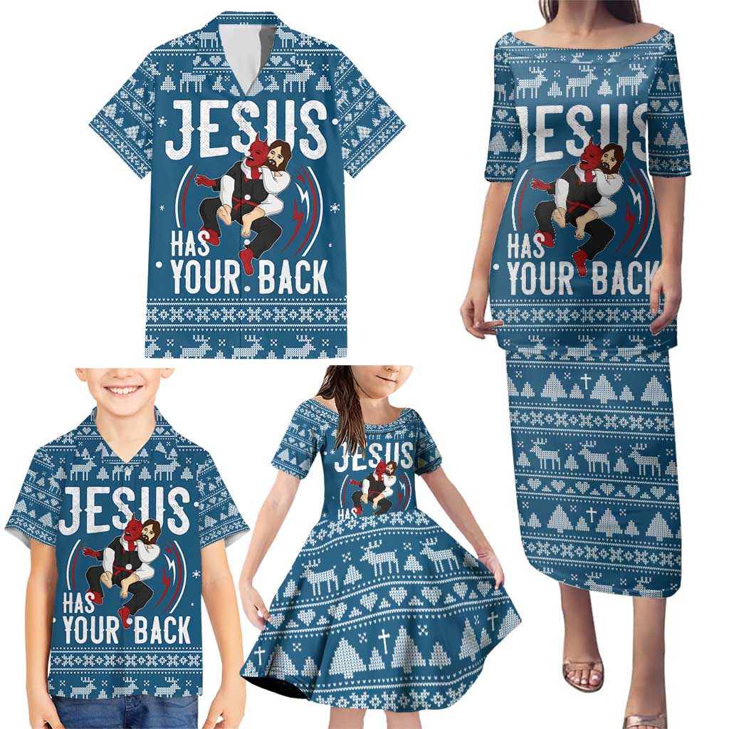 Jesus Has Your Back Jiu Jitsu Christmas Family Matching Puletasi and Hawaiian Shirt Funny Xmas Holiday Patterns - Wonder Print Shop