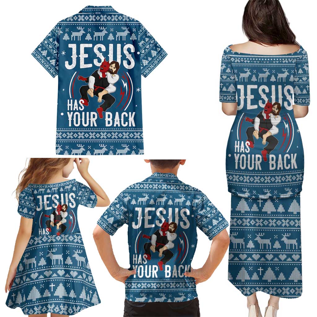 Jesus Has Your Back Jiu Jitsu Christmas Family Matching Puletasi and Hawaiian Shirt Funny Xmas Holiday Patterns - Wonder Print Shop