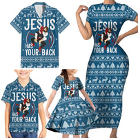 Jesus Has Your Back Jiu Jitsu Christmas Family Matching Short Sleeve Bodycon Dress and Hawaiian Shirt Funny Xmas Holiday Patterns - Wonder Print Shop