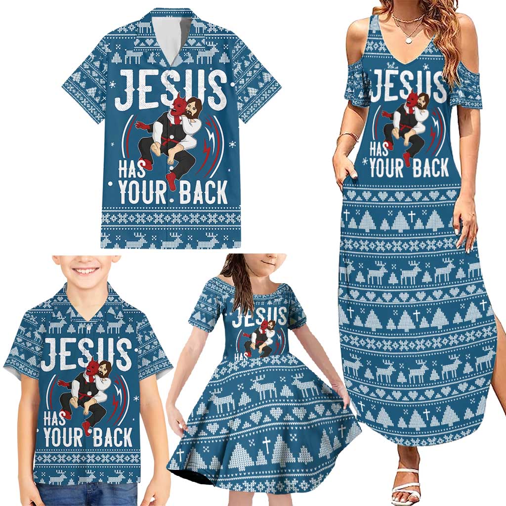 Jesus Has Your Back Jiu Jitsu Christmas Family Matching Summer Maxi Dress and Hawaiian Shirt Funny Xmas Holiday Patterns - Wonder Print Shop