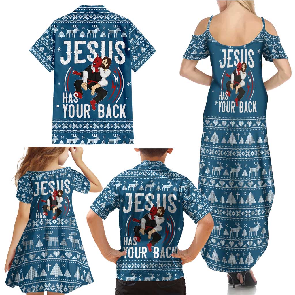 Jesus Has Your Back Jiu Jitsu Christmas Family Matching Summer Maxi Dress and Hawaiian Shirt Funny Xmas Holiday Patterns - Wonder Print Shop
