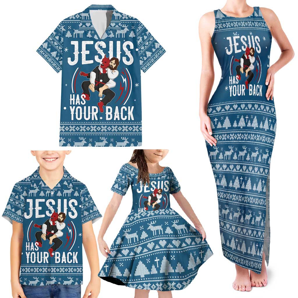 Jesus Has Your Back Jiu Jitsu Christmas Family Matching Tank Maxi Dress and Hawaiian Shirt Funny Xmas Holiday Patterns - Wonder Print Shop