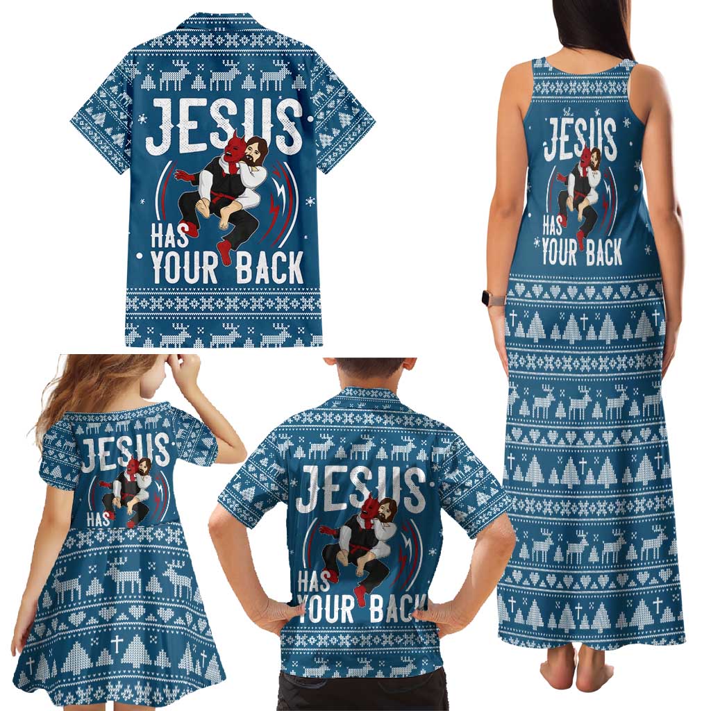 Jesus Has Your Back Jiu Jitsu Christmas Family Matching Tank Maxi Dress and Hawaiian Shirt Funny Xmas Holiday Patterns - Wonder Print Shop