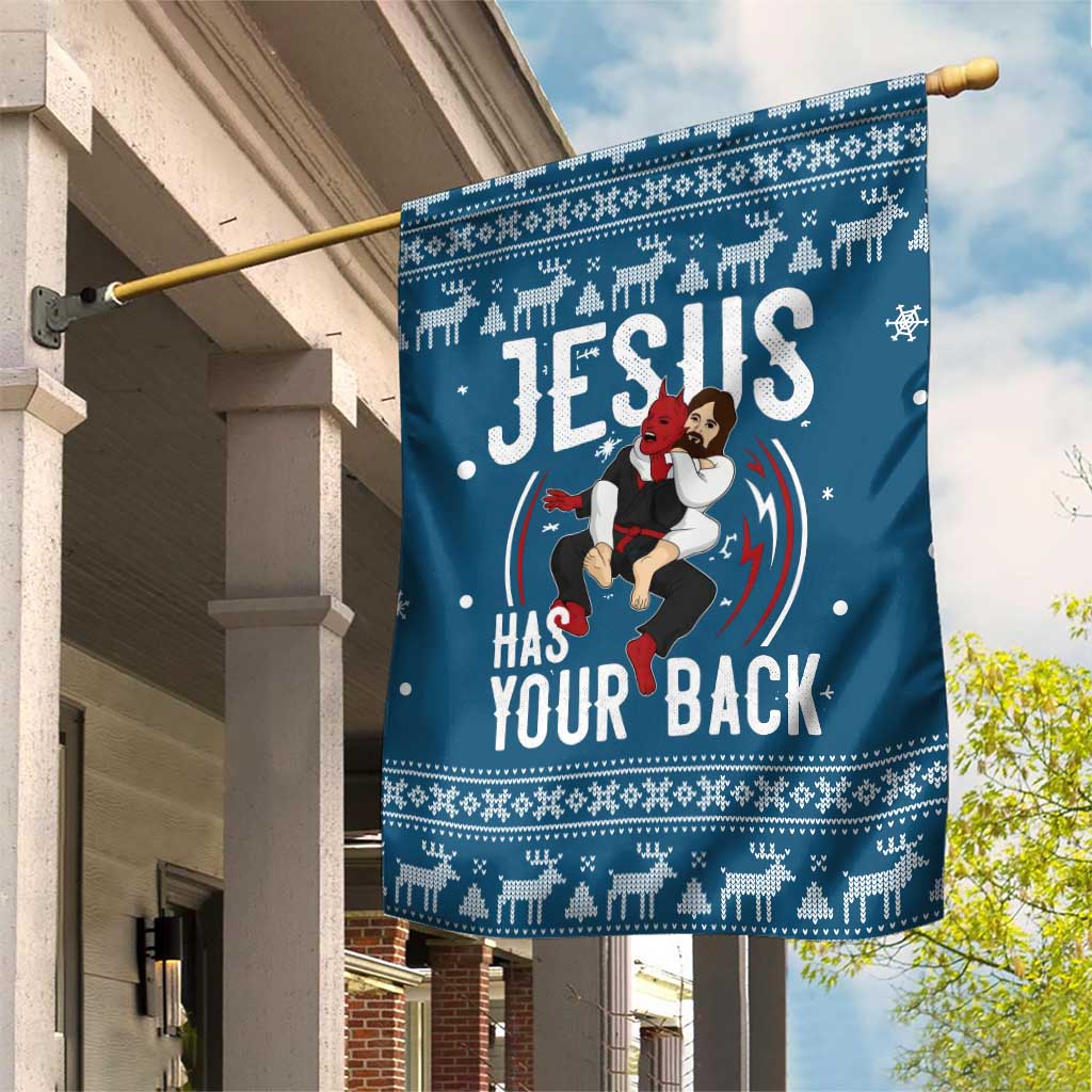 Jesus Has Your Back Jiu Jitsu Christmas Garden Flag Funny Xmas Holiday Patterns - Wonder Print Shop