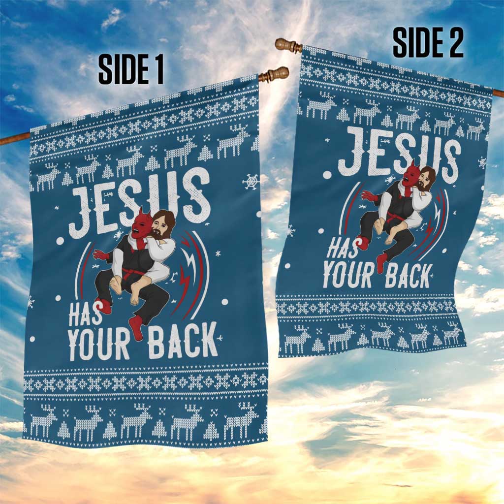 Jesus Has Your Back Jiu Jitsu Christmas Garden Flag Funny Xmas Holiday Patterns - Wonder Print Shop