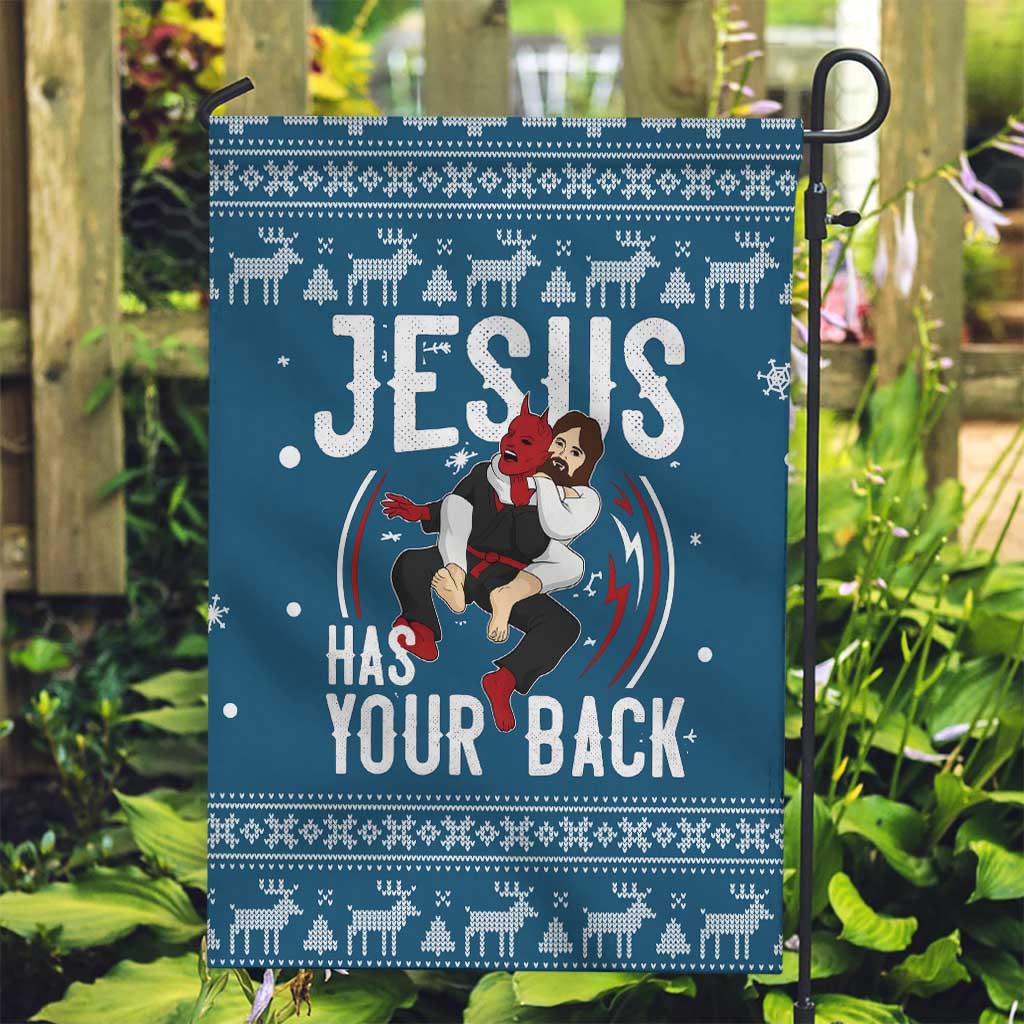 Jesus Has Your Back Jiu Jitsu Christmas Garden Flag Funny Xmas Holiday Patterns - Wonder Print Shop