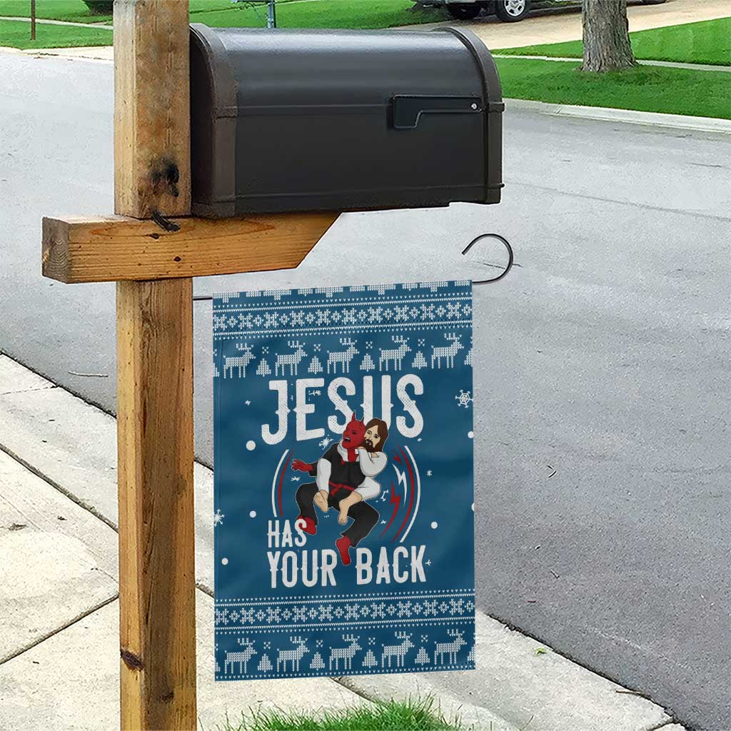 Jesus Has Your Back Jiu Jitsu Christmas Garden Flag Funny Xmas Holiday Patterns - Wonder Print Shop