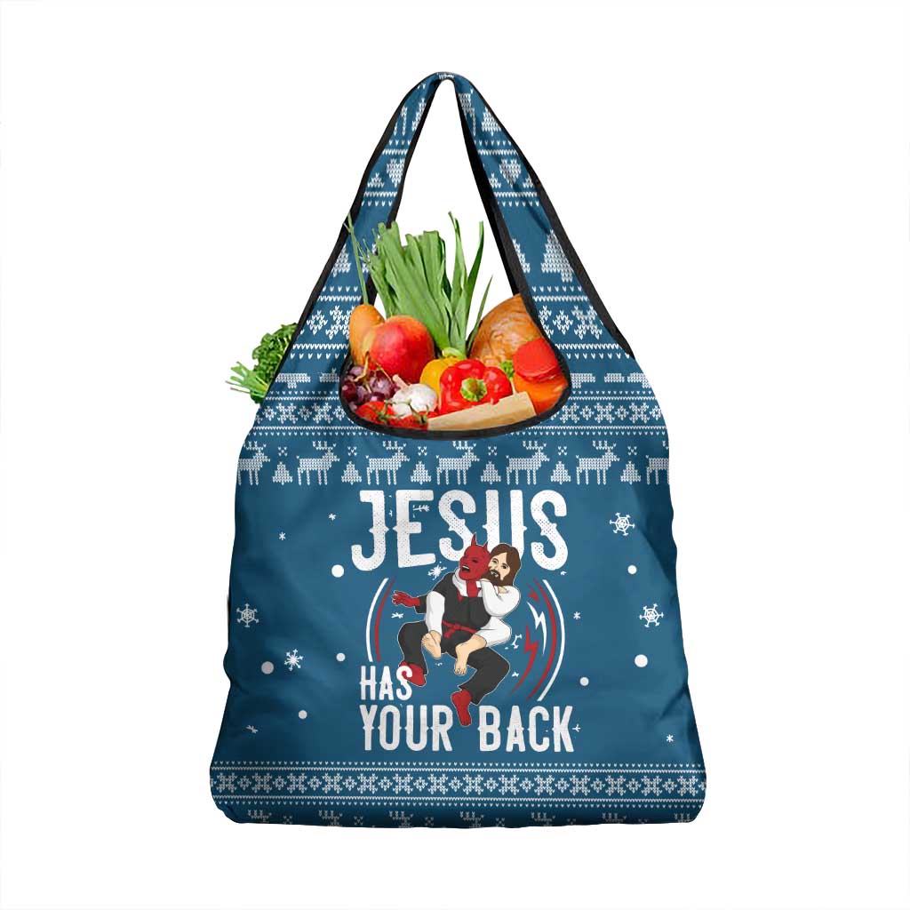 Jesus Has Your Back Jiu Jitsu Christmas Grocery Bag Funny Xmas Holiday Patterns - Wonder Print Shop