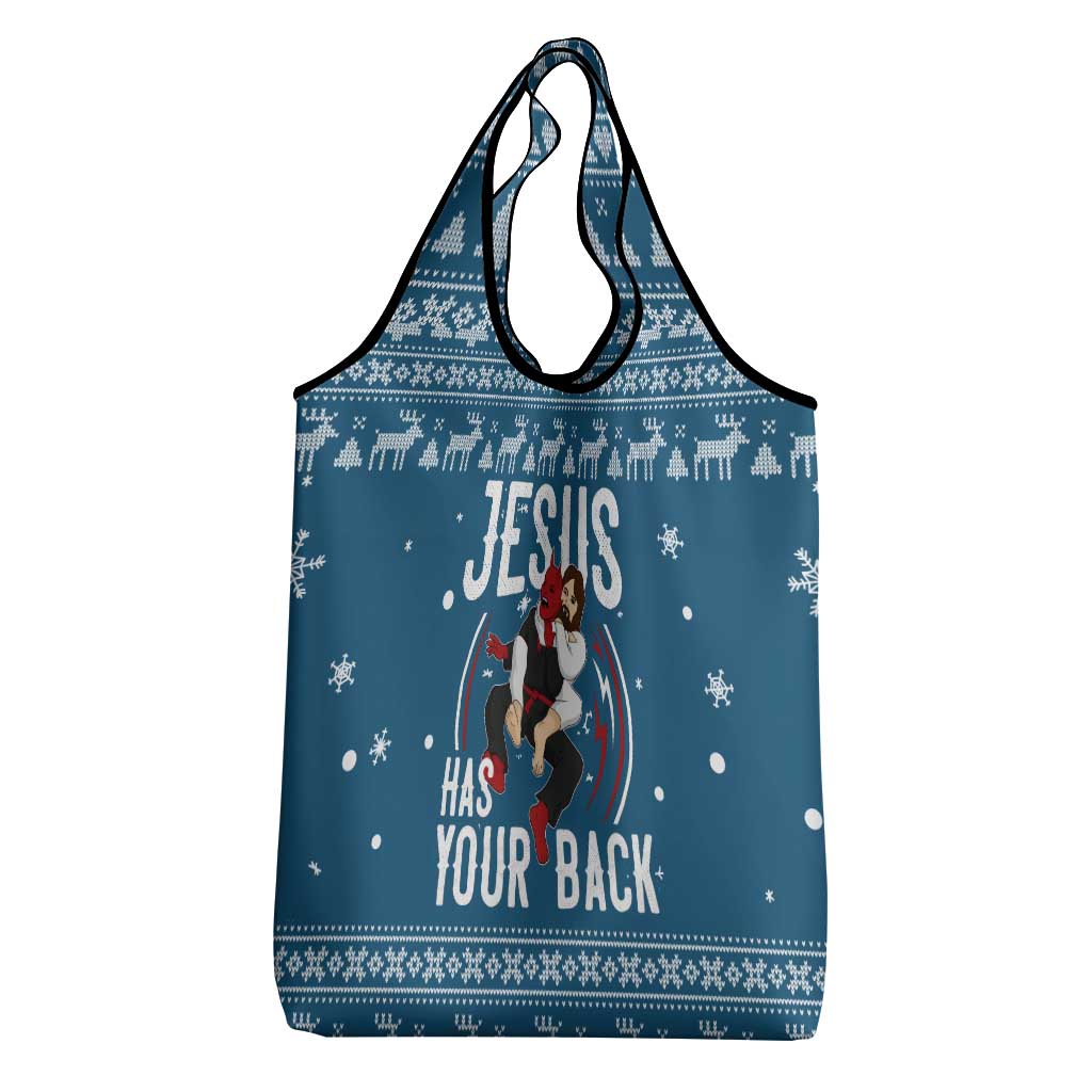 Jesus Has Your Back Jiu Jitsu Christmas Grocery Bag Funny Xmas Holiday Patterns - Wonder Print Shop