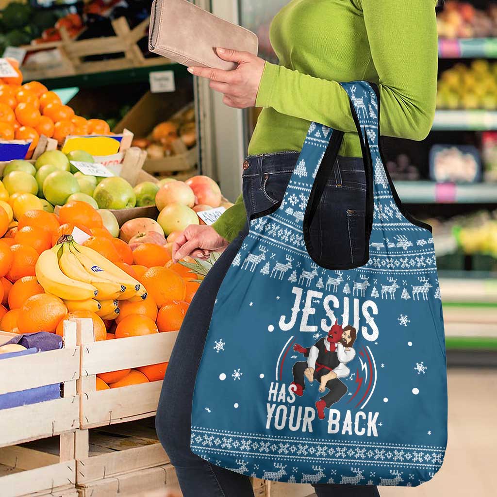 Jesus Has Your Back Jiu Jitsu Christmas Grocery Bag Funny Xmas Holiday Patterns - Wonder Print Shop