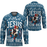 Jesus Has Your Back Jiu Jitsu Christmas Hockey Jersey Funny Xmas Holiday Patterns - Wonder Print Shop