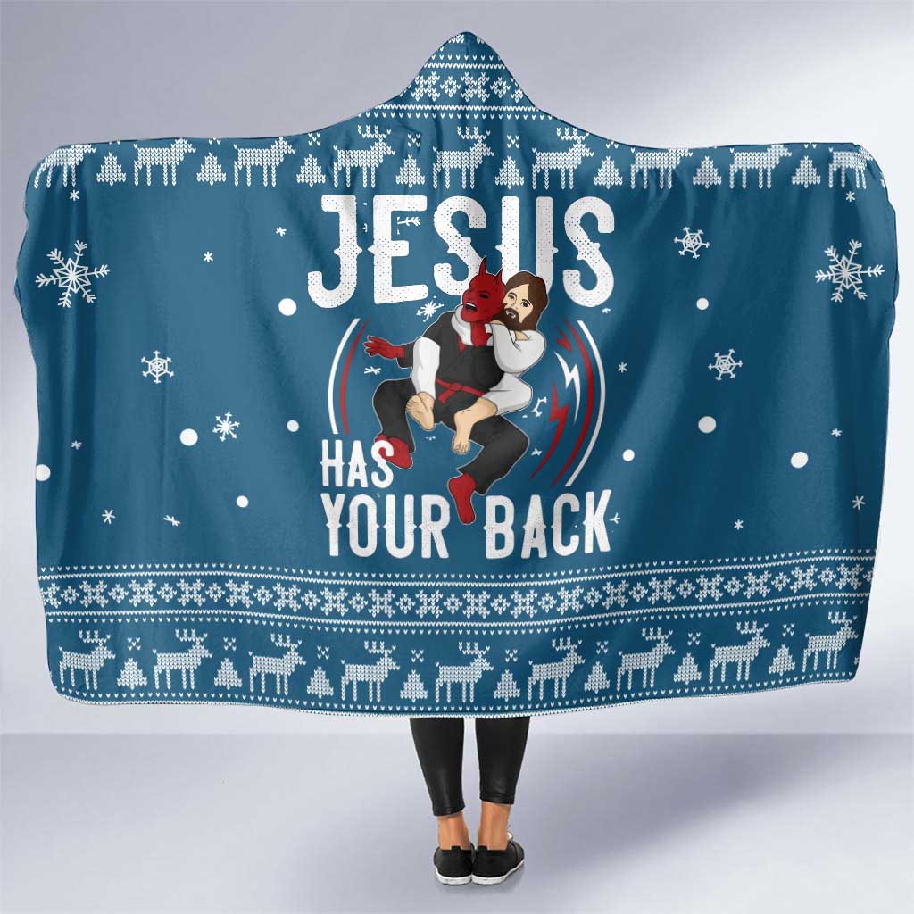 Jesus Has Your Back Jiu Jitsu Christmas Hooded Blanket Funny Xmas Holiday Patterns - Wonder Print Shop