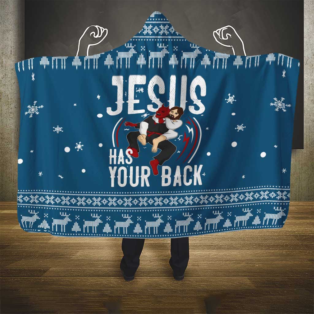 Jesus Has Your Back Jiu Jitsu Christmas Hooded Blanket Funny Xmas Holiday Patterns - Wonder Print Shop