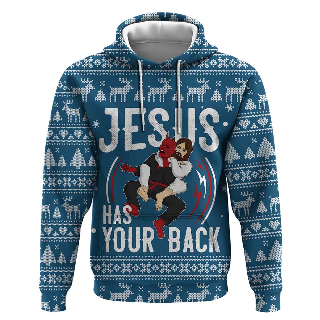 Jesus Has Your Back Jiu Jitsu Christmas Hoodie Funny Xmas Holiday Patterns - Wonder Print Shop