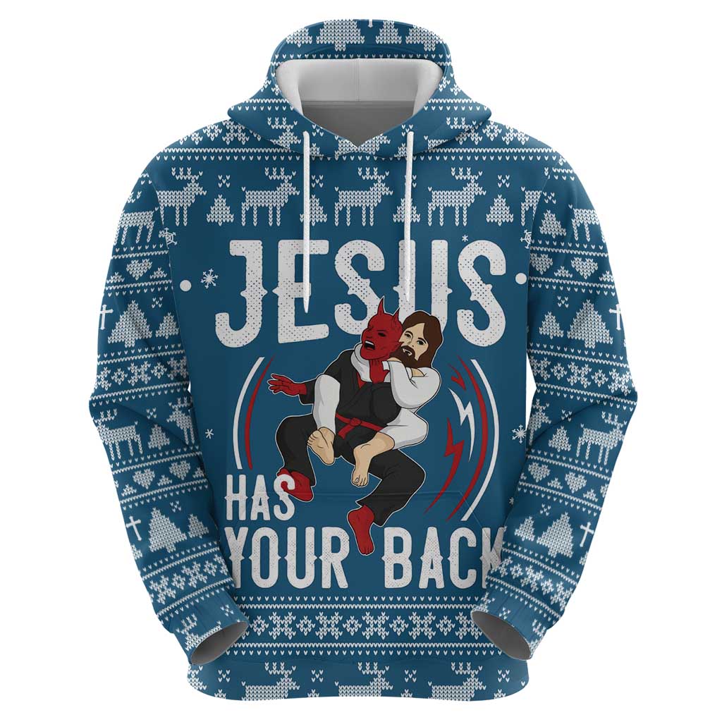 Jesus Has Your Back Jiu Jitsu Christmas Hoodie Funny Xmas Holiday Patterns - Wonder Print Shop