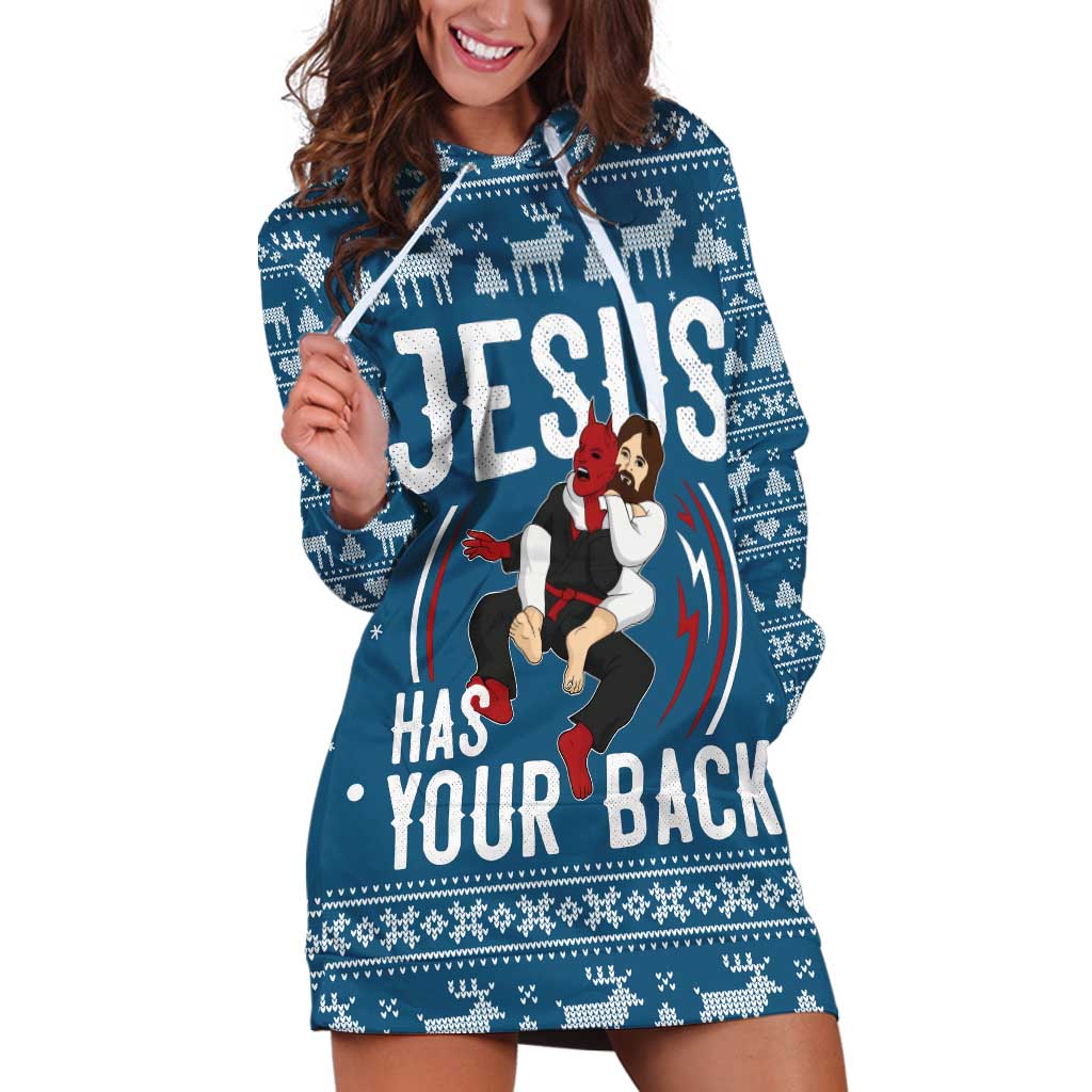 Jesus Has Your Back Jiu Jitsu Christmas Hoodie Dress Funny Xmas Holiday Patterns - Wonder Print Shop