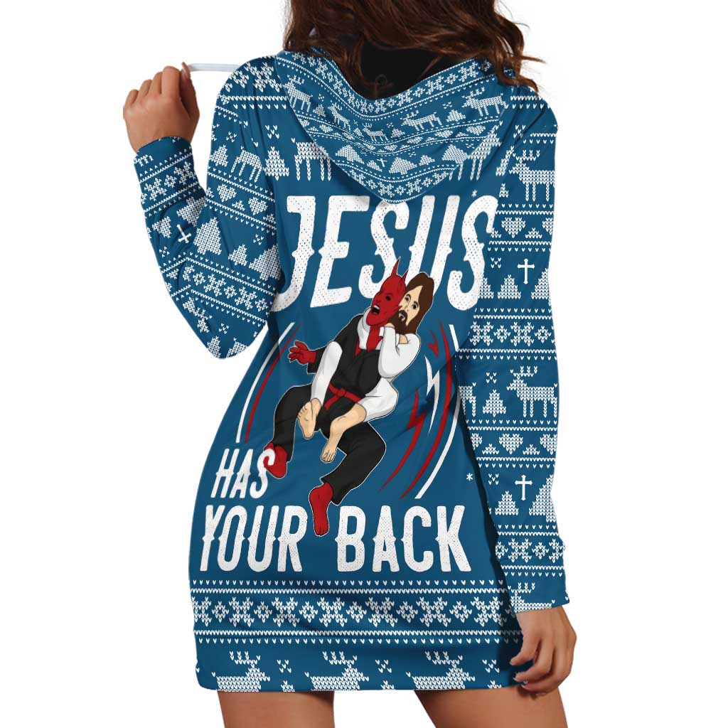 Jesus Has Your Back Jiu Jitsu Christmas Hoodie Dress Funny Xmas Holiday Patterns - Wonder Print Shop