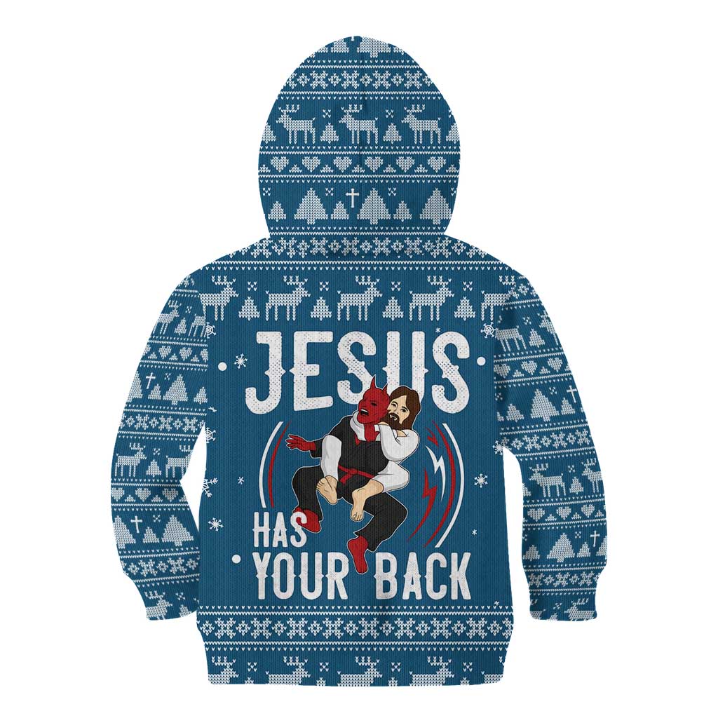 Jesus Has Your Back Jiu Jitsu Christmas Kid Hoodie Funny Xmas Holiday Patterns - Wonder Print Shop