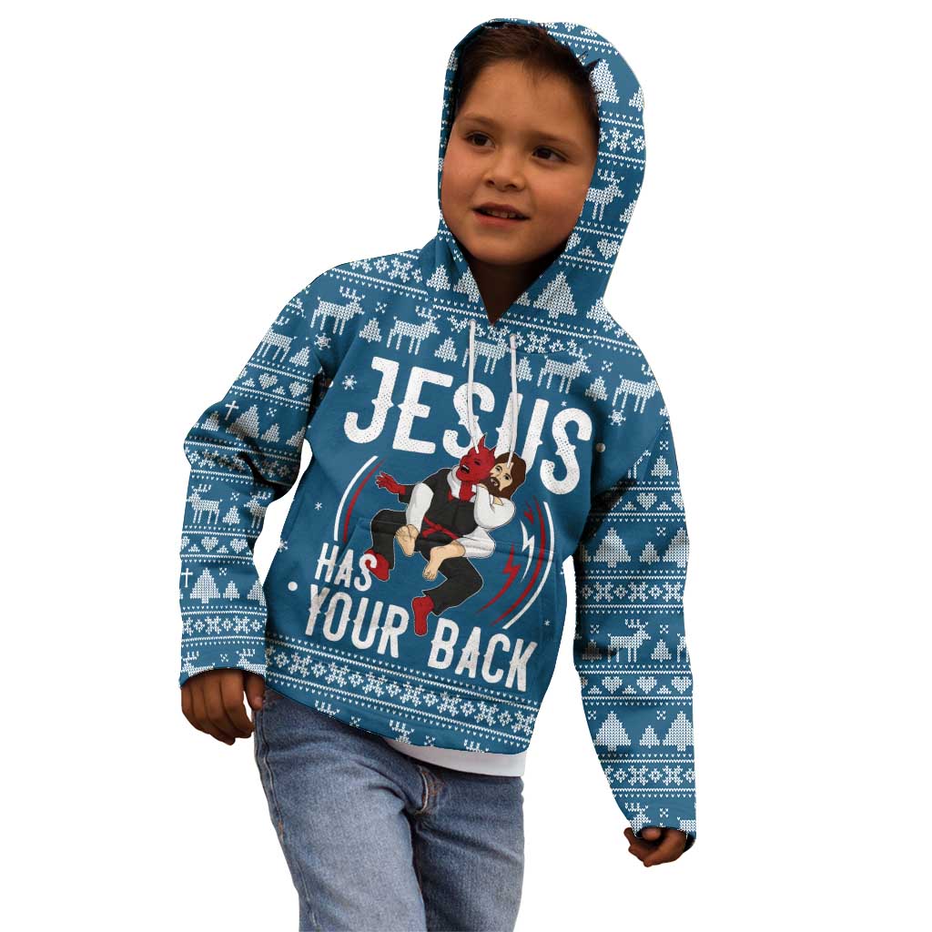 Jesus Has Your Back Jiu Jitsu Christmas Kid Hoodie Funny Xmas Holiday Patterns - Wonder Print Shop