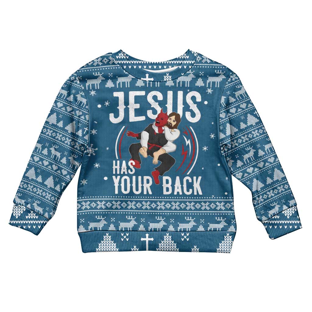 Jesus Has Your Back Jiu Jitsu Christmas Kid Ugly Christmas Sweater Funny Xmas Holiday Patterns - Wonder Print Shop