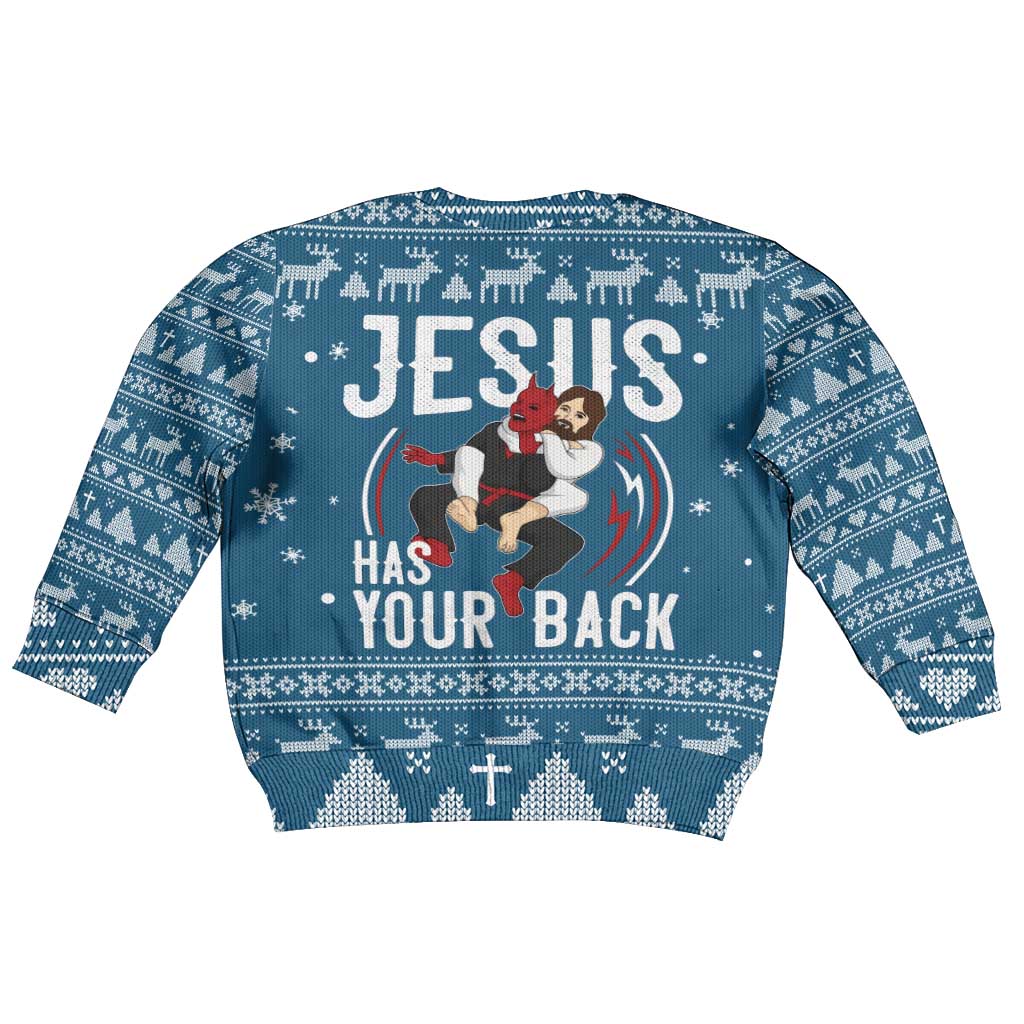 Jesus Has Your Back Jiu Jitsu Christmas Kid Ugly Christmas Sweater Funny Xmas Holiday Patterns - Wonder Print Shop