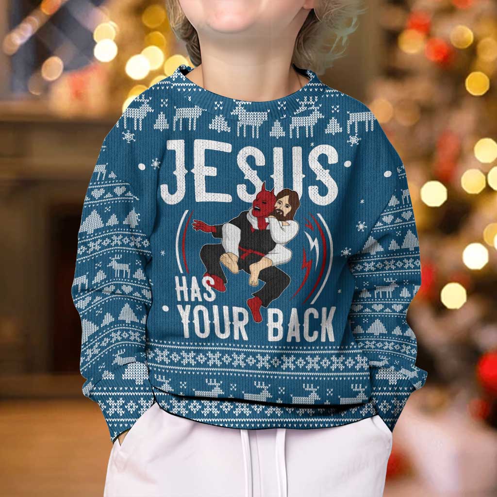 Jesus Has Your Back Jiu Jitsu Christmas Kid Ugly Christmas Sweater Funny Xmas Holiday Patterns - Wonder Print Shop
