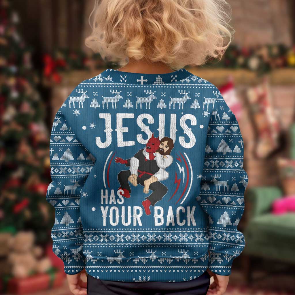 Jesus Has Your Back Jiu Jitsu Christmas Kid Ugly Christmas Sweater Funny Xmas Holiday Patterns - Wonder Print Shop