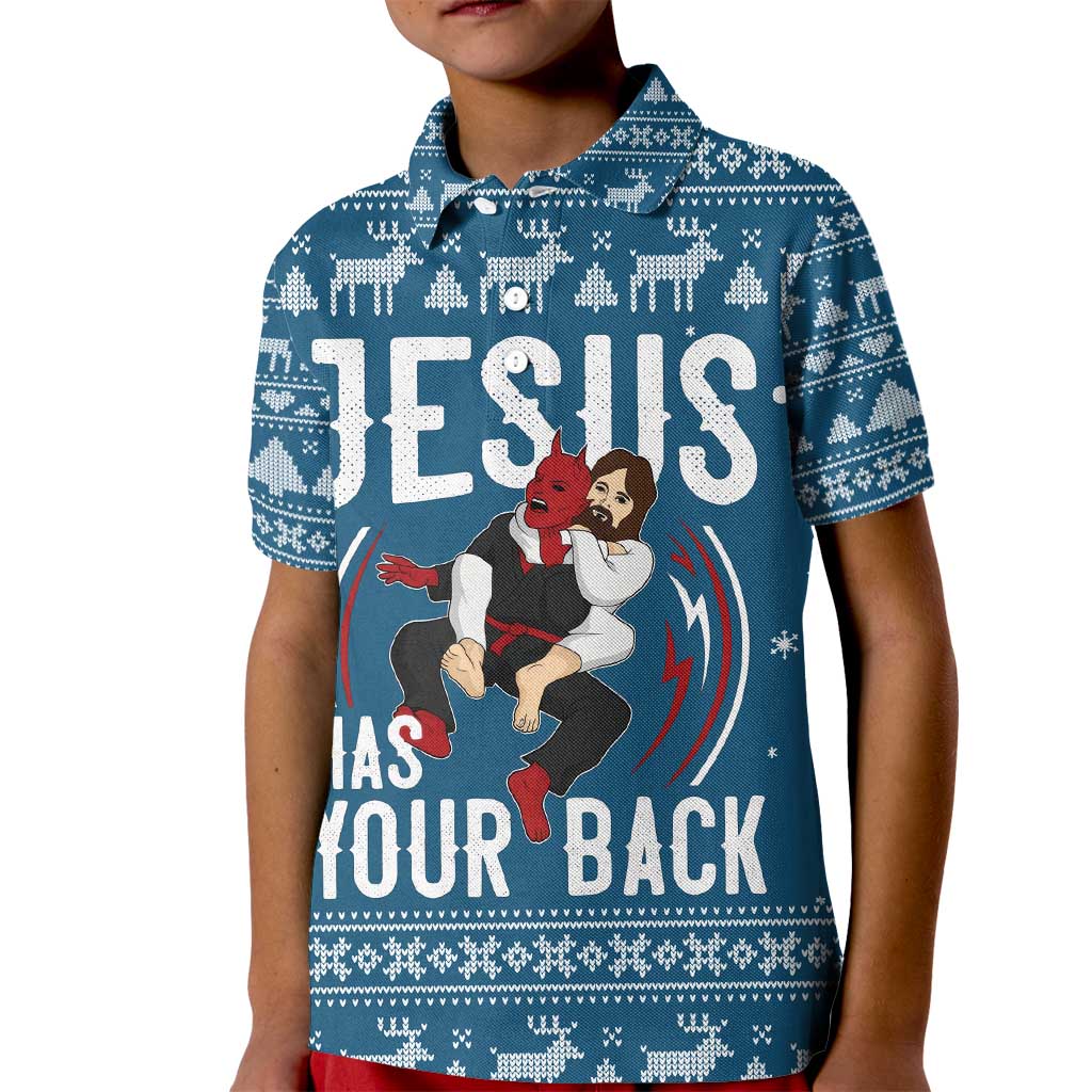 Jesus Has Your Back Jiu Jitsu Christmas Kid Polo Shirt Funny Xmas Holiday Patterns - Wonder Print Shop