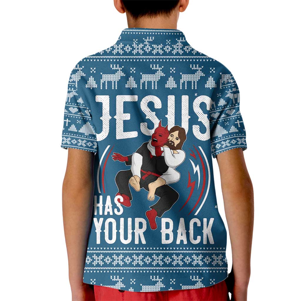 Jesus Has Your Back Jiu Jitsu Christmas Kid Polo Shirt Funny Xmas Holiday Patterns - Wonder Print Shop