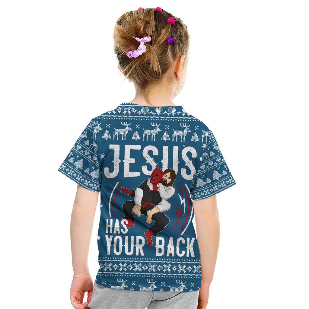 Jesus Has Your Back Jiu Jitsu Christmas Kid T Shirt Funny Xmas Holiday Patterns - Wonder Print Shop