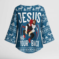 Jesus Has Your Back Jiu Jitsu Christmas Kimono Sleeve Blouse Funny Xmas Holiday Patterns - Wonder Print Shop
