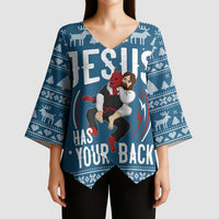 Jesus Has Your Back Jiu Jitsu Christmas Kimono Sleeve Blouse Funny Xmas Holiday Patterns - Wonder Print Shop