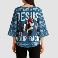 Jesus Has Your Back Jiu Jitsu Christmas Kimono Sleeve Blouse Funny Xmas Holiday Patterns - Wonder Print Shop
