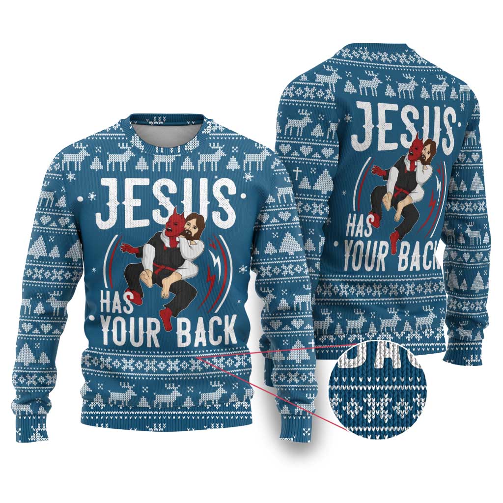 Jesus Has Your Back Jiu Jitsu Christmas Ugly Christmas Sweater Funny Xmas Holiday Patterns - Wonder Print Shop